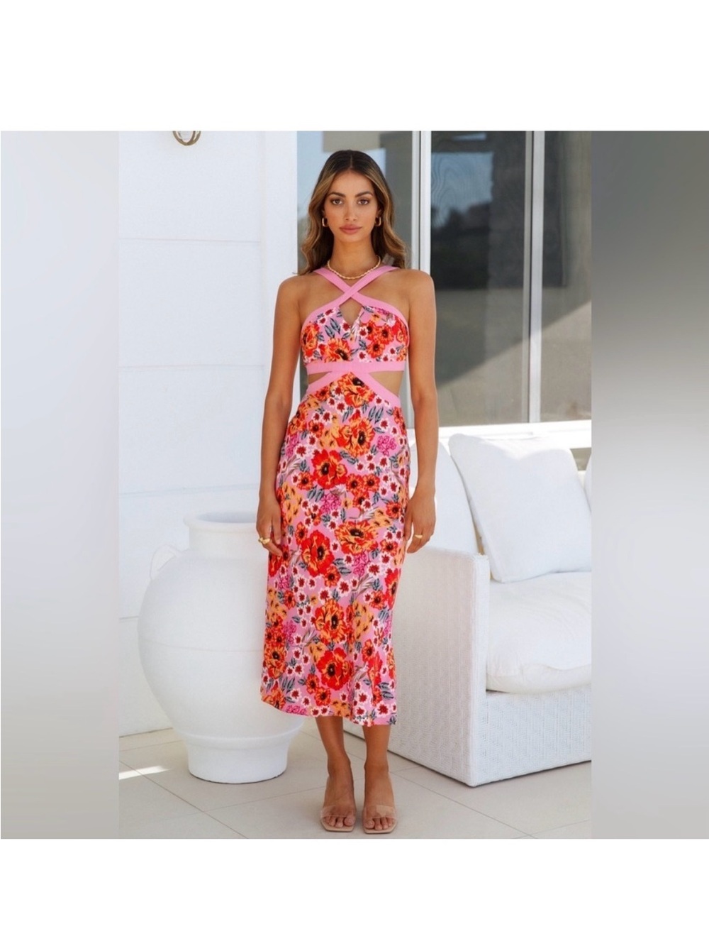 Hello Molly Cutely Preppy Midi Dress in Pink - Size 4
